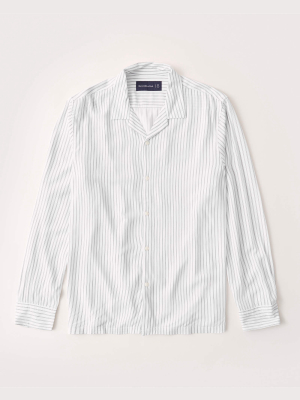 Long-sleeve Camp Collar Button-up Shirt