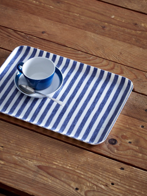 Linen Tray Medium: Blue White Stripe