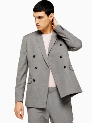 Grey Marl Skinny Fit Double Breasted Suit Blazer With Peak Lapels