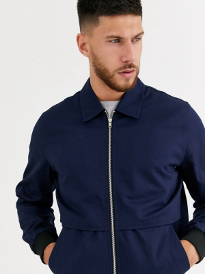 Asos Design Harrington Jacket With Storm Vent In Navy