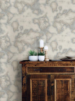 Mercator Blue World Map Wallpaper From The Seaside Living Collection By Brewster Home Fashions