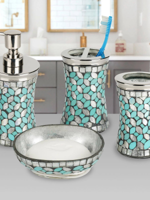 4pc Seafoam Glass/metal Bath Accessory Set For Vanity Counter Tops Silver - Nu Steel