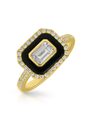 14kt Yellow Gold Onyx White Topaz Diamond Ring