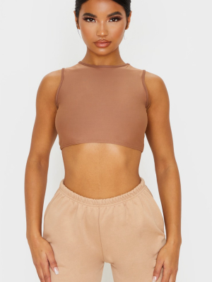 Mocha Stretch Slinky High Neck Crop Top