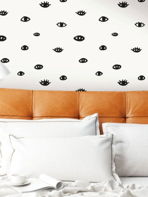 Eye See You Self Adhesive Wallpaper In White And Gloss Black By Bobby Berk For Tempaper