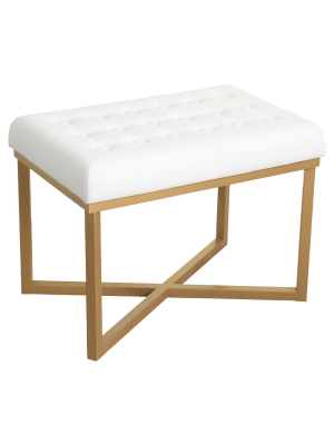 Rectangle Ottoman Velvet Tufted Cushion And Gold Metal X Base - Homepop