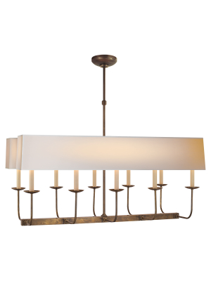 Linear Branched Chandelier In Hand-rubbed Antique Brass With Natural Paper Rectangle Shade