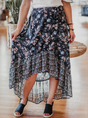 Floral High Low Midi Skirt