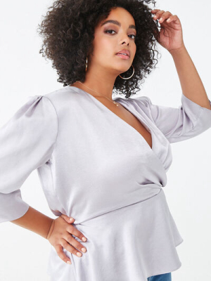 Plus Size Satin Surplice Top