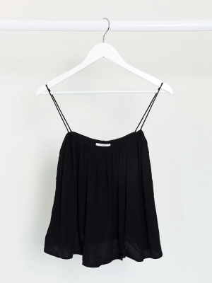 Weekday Elliana Linen Blend Cami Top In Black