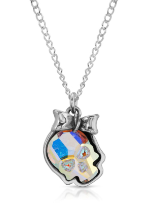 Opal Ribbon Skull Necklace