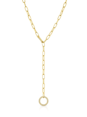 14kt Yellow Gold Diamond Open Circle Chain Link Lariat Necklace