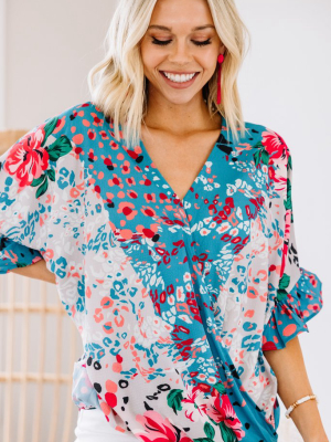 Be So Bold Blue Mixed Print Top