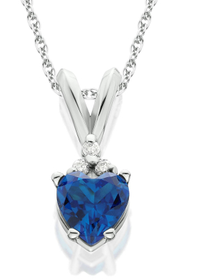 Pompeii3 1/2ct Diamond & Simulated Blue Sapphire Heart Pendant 14k White Gold