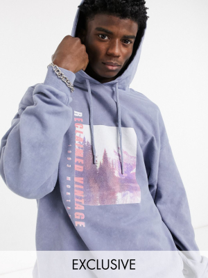 Reclaimed Vintage Inspired Hoodie With Scenic Print In Blue