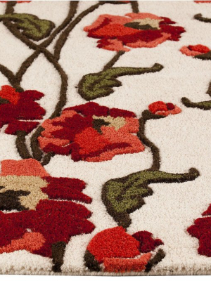 Fiore Collection Hand Tufted Wool Area Rug In White And Red