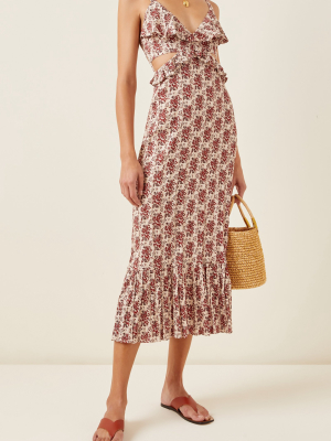 Floré Cutout Printed Stretch-cotton Midi Dress