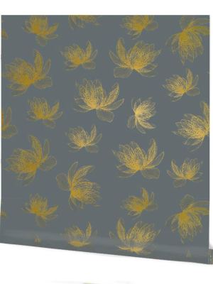 Magnolia Wallpaper In Light Grey On Gold By Tommassini Walls