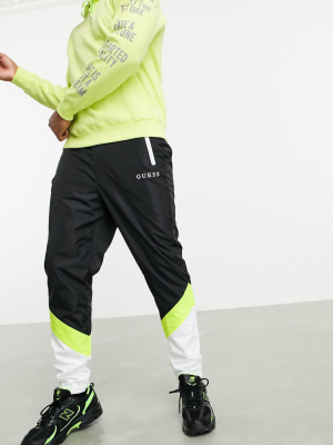 Guess Nylon Sweatpants In Black With Neon Panels