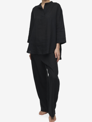 Set - Slip On Top And Lounge Pant Black Linen