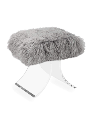 Interlude Home Serena Stool In Grey Sheepskin