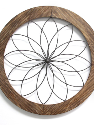 Stratton Home Decor S11570 Round Metal Natural Wood Medallion Wall Art, Brown