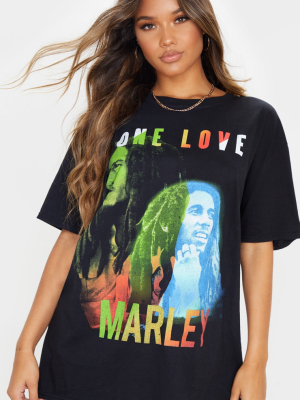 Black One Love Bob Marley Print T Shirt