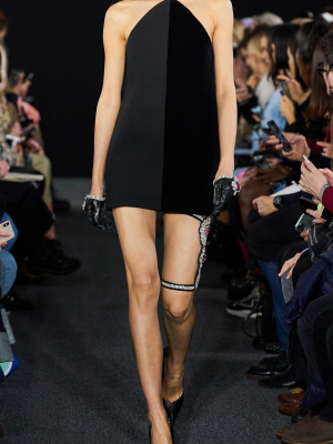 Two-tone Crystal-embellished Velvet-neoprene Dress