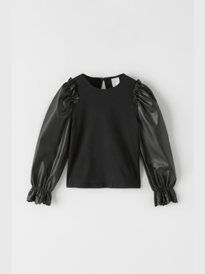 Faux Leather Sleeve Top