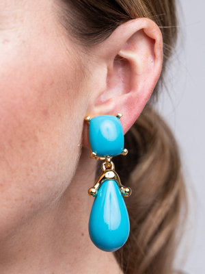 Turquoise Square Top Drop Clip Earrings