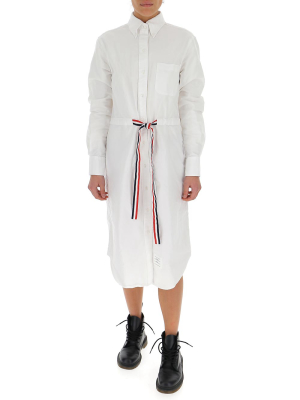 Thom Browne Striped Tie Waist Shirt Dress