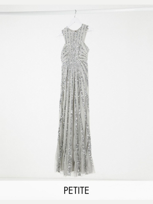 Maya Petite Sleeveless Sequin Stripe Maxi Dress In Silver