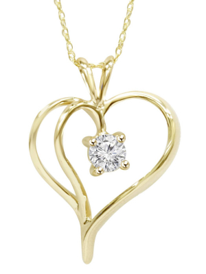 Pompeii3 1/3ct Solitaire Round Diamond Heart Pendant & Chain 14k Yellow Gold 1" Tall