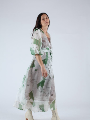 Loretta Silk Organza Midi  Dress Memories Print