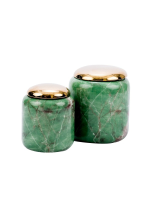 Jade Green Lidded Jar In Two Sizes