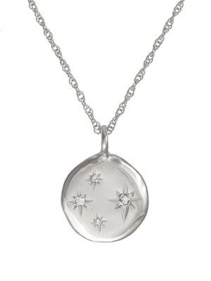 Stars In The Sky - 14k White Gold Four Diamond Disc Necklace