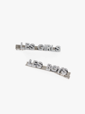 Les Girls Les Boys Hair Clips Pair Silver