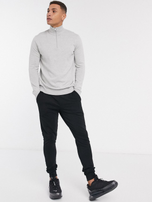 Selected Homme Quarter Zip Sweater In Light Gray