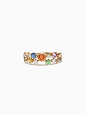 Effy Watercolors 14k Yellow Gold Multi-sapphire And Diamond Ring, 1.03 Tcw