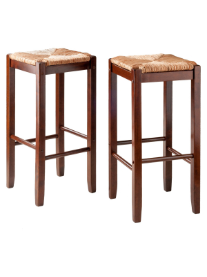 2pc Kaden Set Barstool Rush Seat Walnut - Winsome