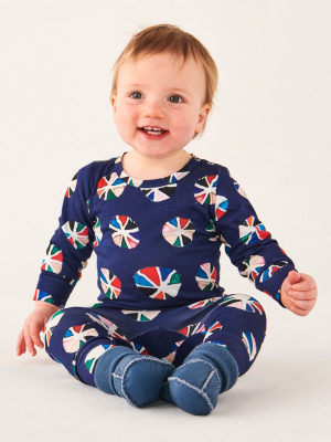 Pin Wheel Navy Organic Ls Romper