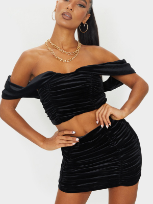 Black Velvet Bardot Draped Panel Bandeau Top