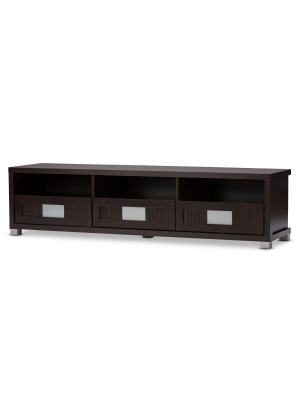 Gerhardine Wood 63" Tv Cabinet With 3 - Drawer - Dark Brown - Baxton Studio