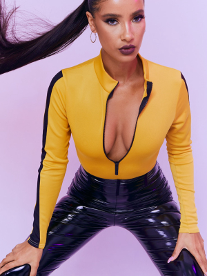 Yellow Scuba Long Sleeve Contrast Zip Bodysuit