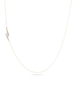 Tiny Pave Lightning Bolt Necklace In Yellow Gold