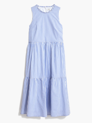 Sleeveless Tiered Midi Dress In Cotton Poplin