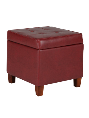 Square Tufted Faux Leather Storage Ottoman - Homepop