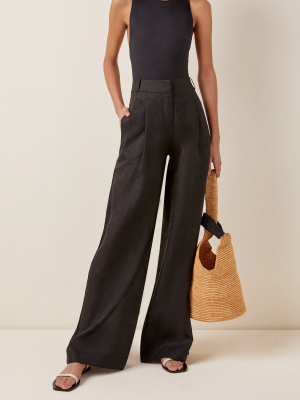 The Rivello Pleated Linen Wide-leg Trousers