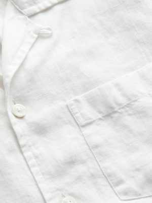 Irish Sea Soft Linen Camp Collar Short Sleeve Shirt In White