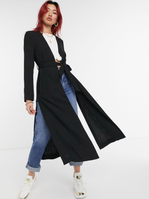 River Island Longline Lightweight Duster Jacket In Black